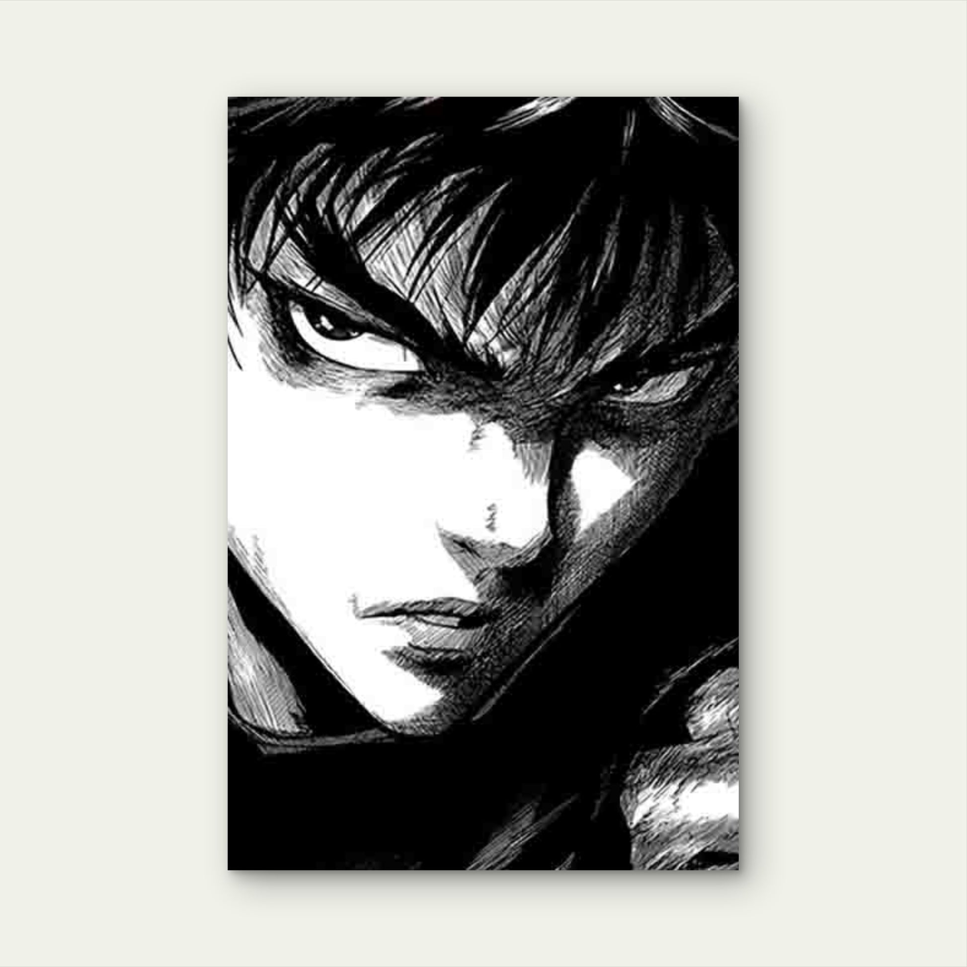 Black And White Anime Character Metal Print Ready to Hang - Bella Home Decor