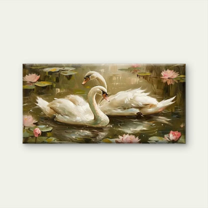 Duck Pond with Pink Lotus Wall Art Canvas Office Home Room Framed 120x60cm