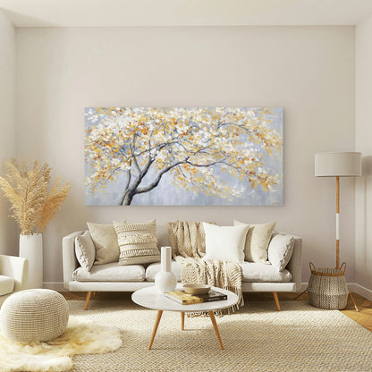 White Leaf Tree Painting Wall Art Canvas Office Home Room Framed 120x60cm - Bella Home Decor