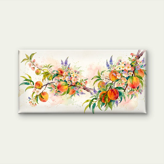 Watercolor Peach Branch Blossoms Fruits Pastel Orange Green Wall Art Canvas Office Home Room Framed 120x60cm