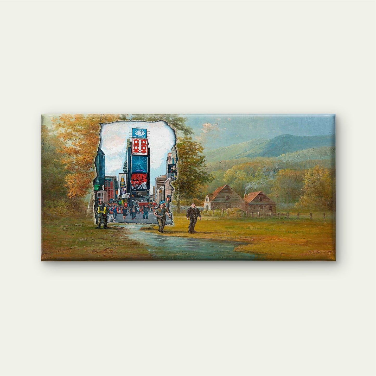Vintage City Nature Contrast Wall Art Canvas Office Home Room Framed 120x60cm