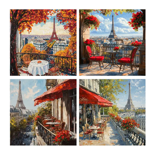 4pcsAutumn Parisian Scenery  Wall Art Canvas Framed