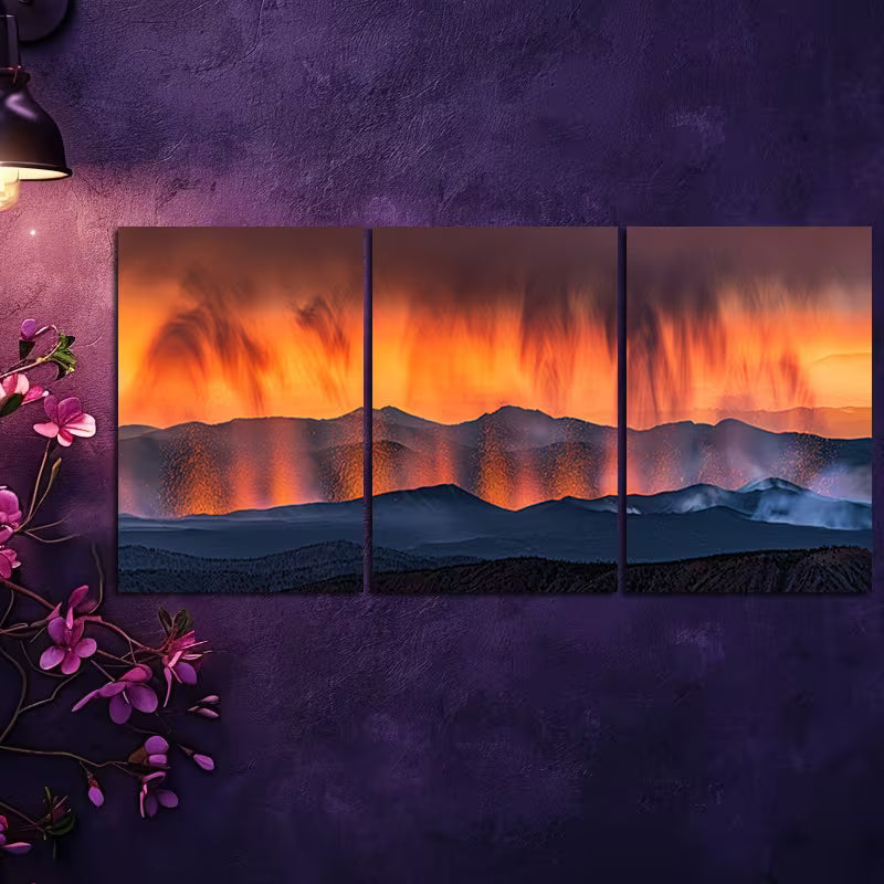 3pcs Vibrant Volcanic Eruption Landscape Wall Art Set Canvas Framed 40x60cm - High Quality Print 100% Australian Made Wall Canvas Ready to Hang