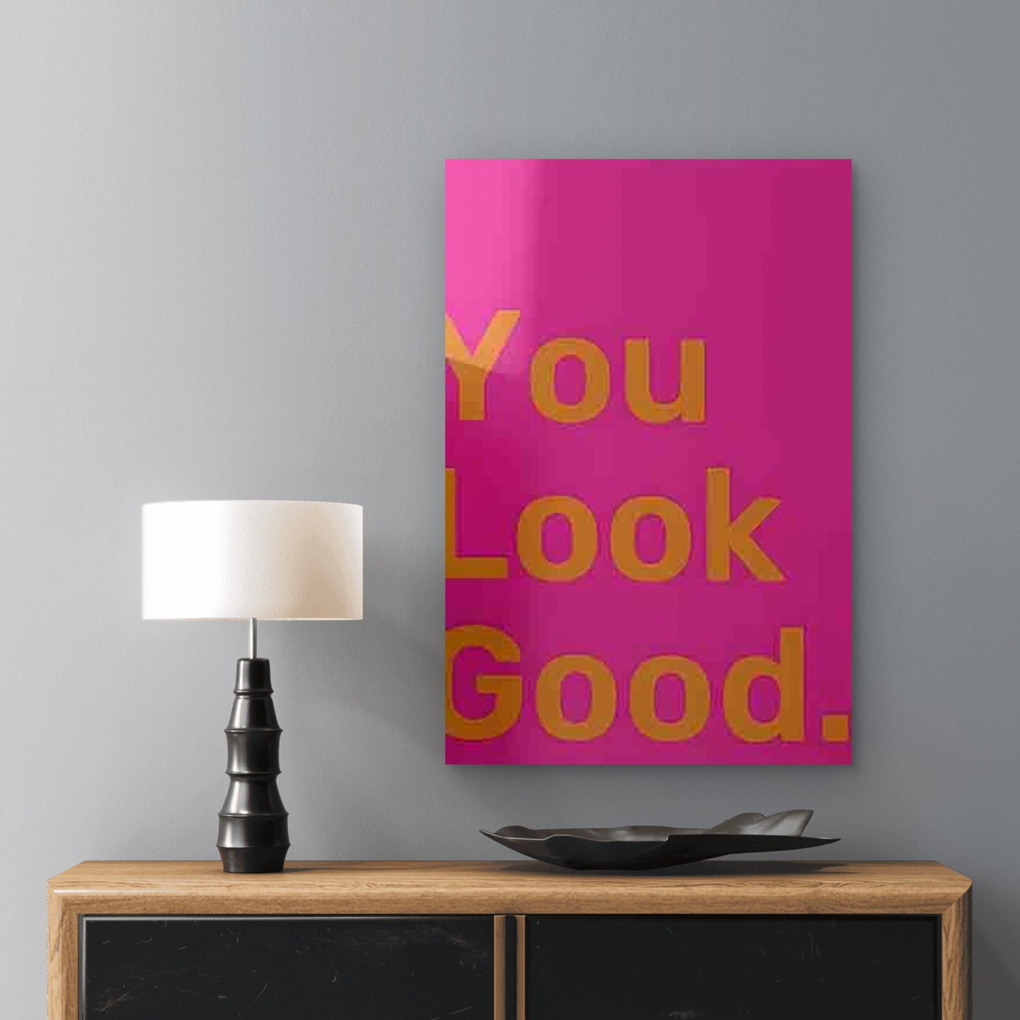 Pink Background with Golden Lettering You Look 40x60cm Metal Print Ready to Hang - Bella Home Decor