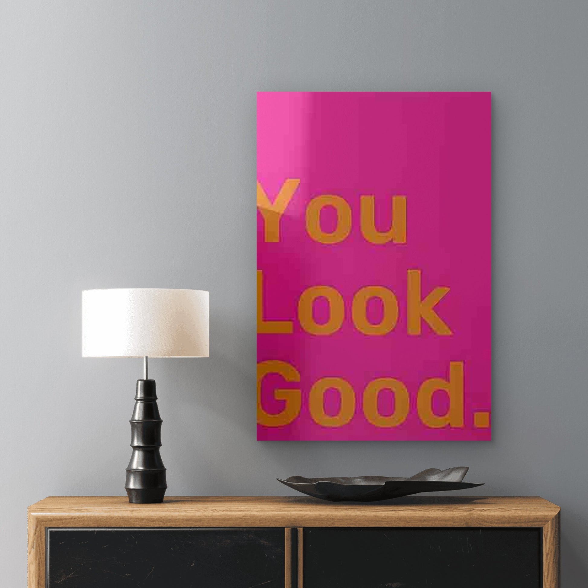 Pink Background with Golden Lettering You Look 40x60cm Metal Print Ready to Hang - Bella Home Decor