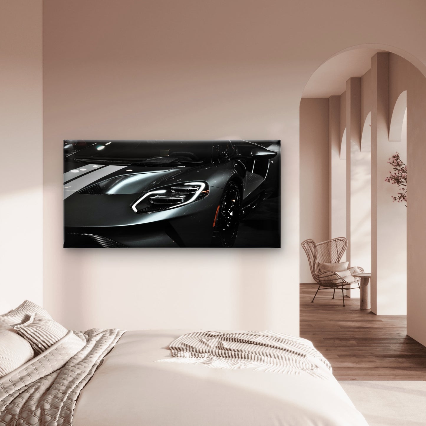Ford GT Supercar Racing Stripe Art Wall Art Canvas Office Home Framed 120x60cm