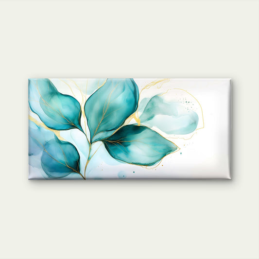 Golden Veined Teal Leaves Wall Art Canvas Office Home Room Framed 120x60cm