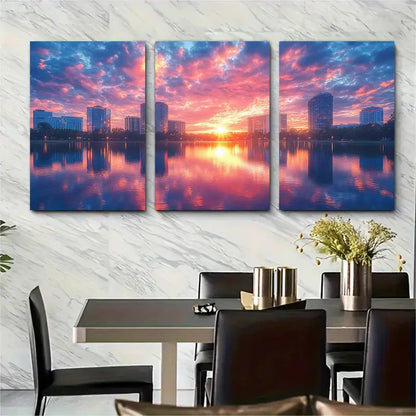 3pcs Downtown Orlando Sunset Decor Metal Print Ready to Hang Art - Bella Home Decor