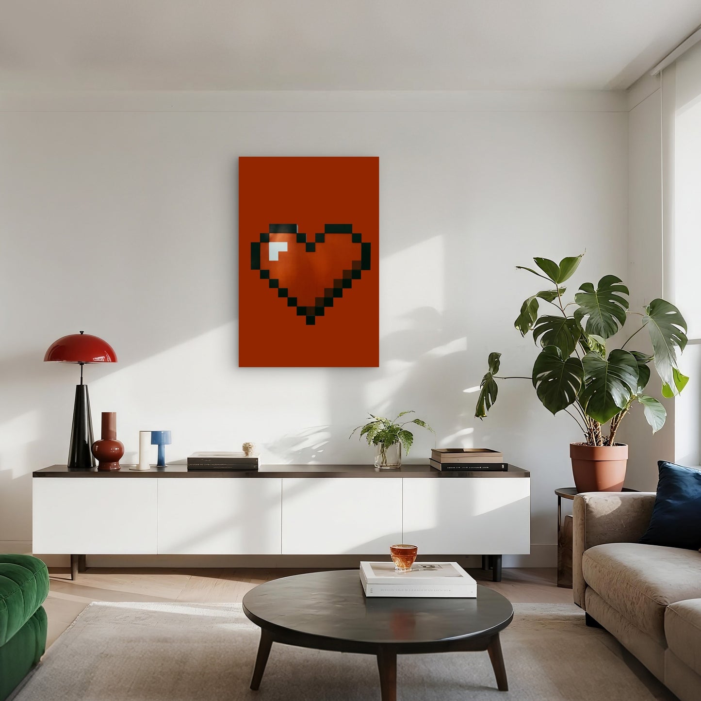 Red Pixel Art Heart 40x60cm Metal Print Ready to Hang