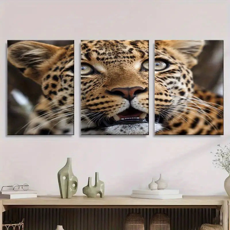 3pcs African Leopard Face Close-Up, Metal Print Ready to Hang Art - Bella Home Decor