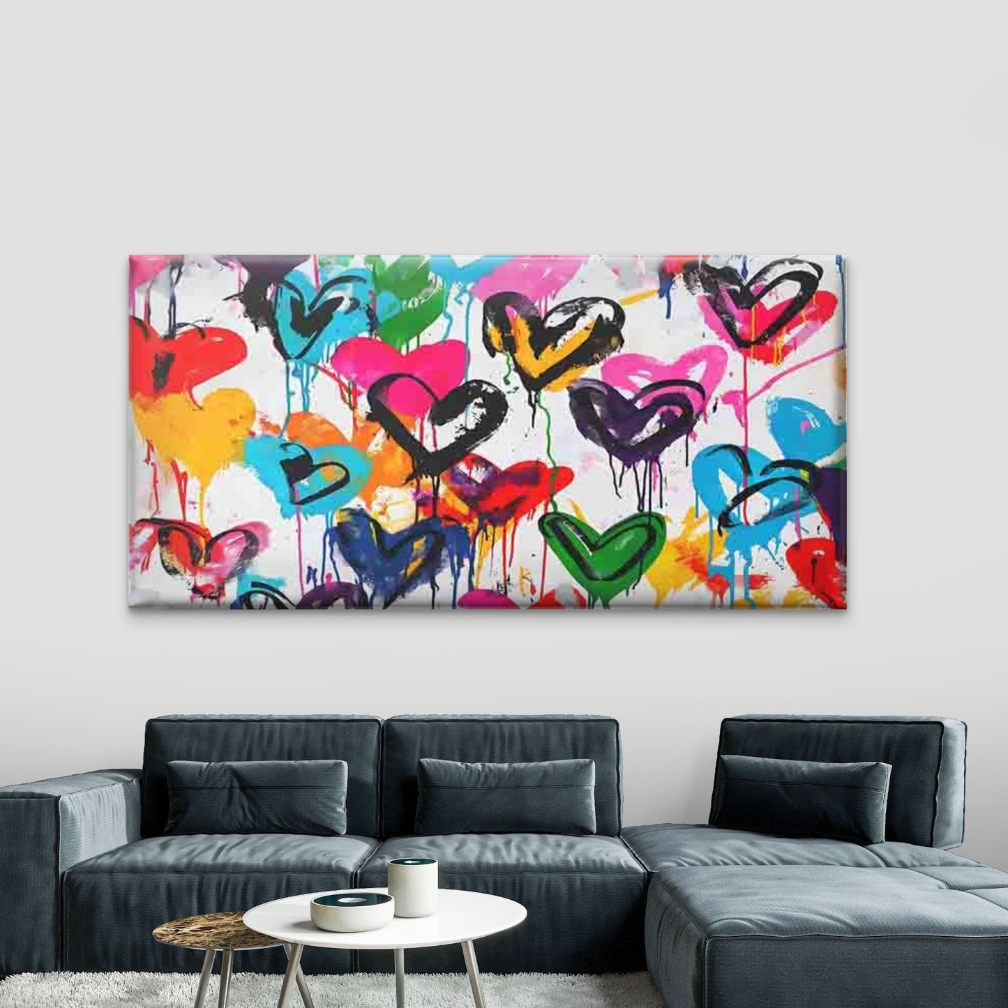 Colorful Graffiti Hearts Wall Art Canvas Office Home Room Framed 120x60cm