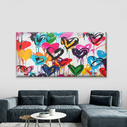 Colorful Graffiti Hearts Wall Art Canvas Office Home Room Framed 120x60cm