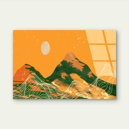 Rustic Abstract Boho Orange Mid Century Acrylic Glass Printing Wall Art Australian Made Quality