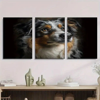 3pcs Airbrushed Australian Shepherd Dog Portrait Metal Print Ready to Hang Art - Bella Home Decor