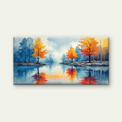 Vibrant Autumn Lake Reflection Wall Art Canvas Office Home Room Framed 120x60cm