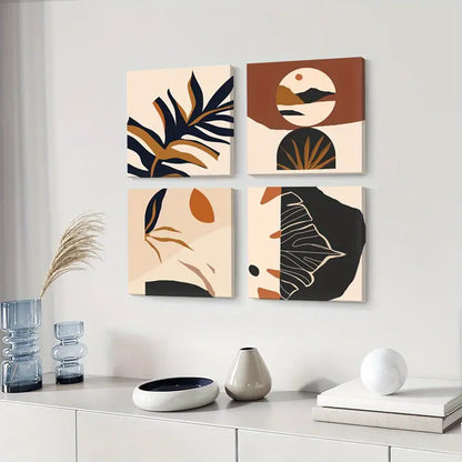 4pcs Abstract Leaf & Mountain Canvas Wall Art Canvas Framed