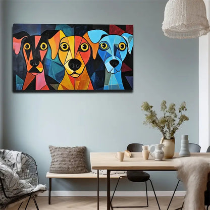 Three Dogs in Vibrant Colors Wall Art Canvas Office Home Room Framed 120x60cm - Bella Home Decor