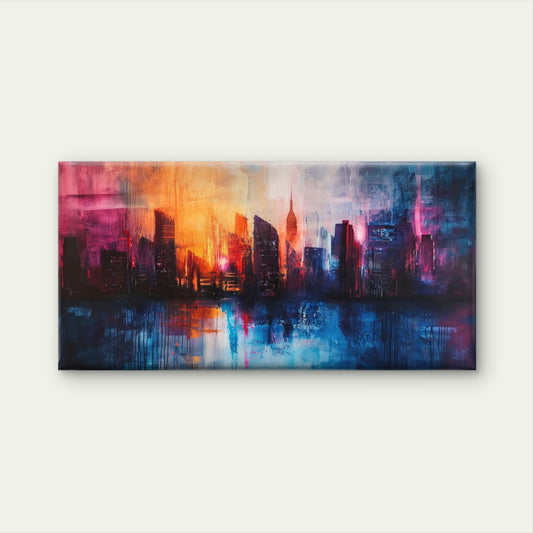 Abstract City Skyline Panorama Wall Art Canvas Office Home Room Framed 120x60cm