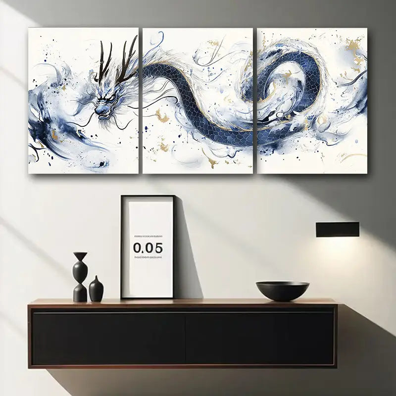 3pcs Abstract Chinese Dragon Metal Print Ready to Hang Art - Bella Home Decor