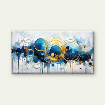 Blue Circles And Golden Lines Wall Art Canvas Office Home Room Framed 120x60cm - Bella Home Decor