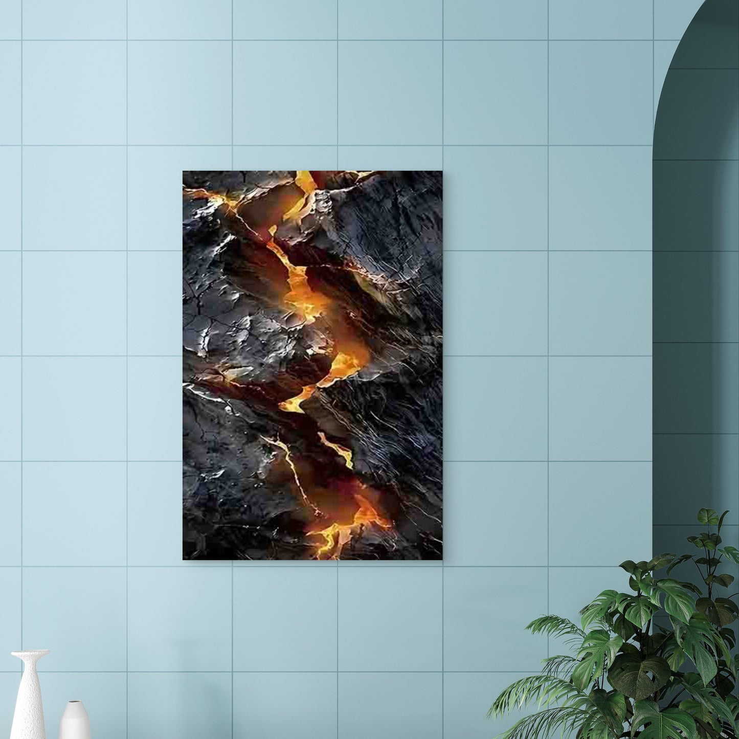 Fiery Lava Flowing Through Cracked Earth 40x60cm Metal Print Ready to Hang - Bella Home Decor