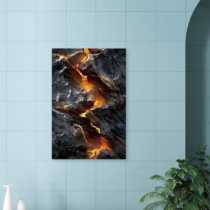 Fiery Lava Flowing Through Cracked Earth 40x60cm Metal Print Ready to Hang - Bella Home Decor
