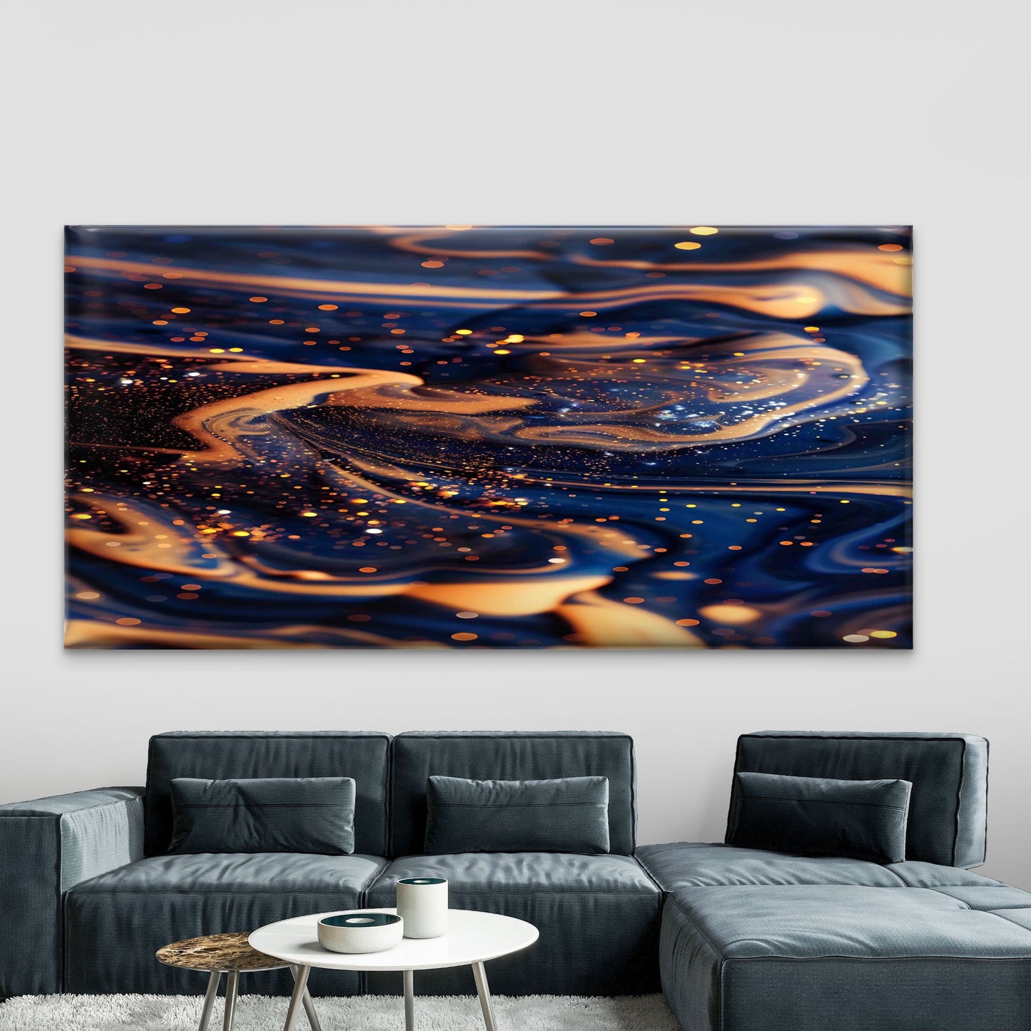 Luxury Abstract Gold and Blue Wall Art Canvas Office Home Room Framed 120x60cm
