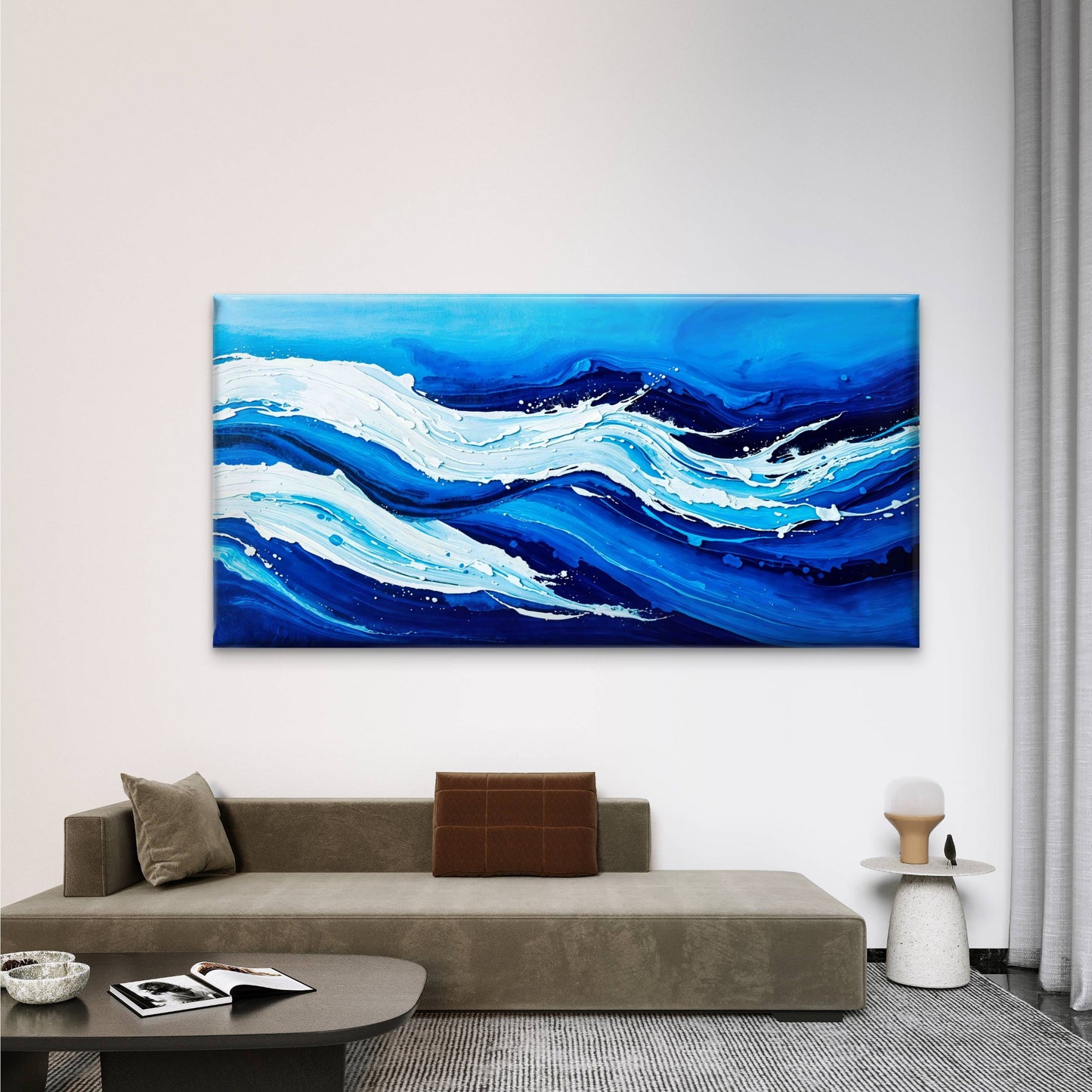 Blue Ocean Waves Wall Art Canvas Office Home Room Framed 120x60cm