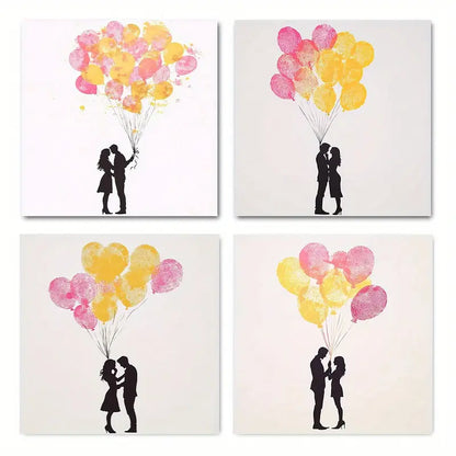 4pcs Romantic Balloon Silhouette Wall Art Canvas Framed