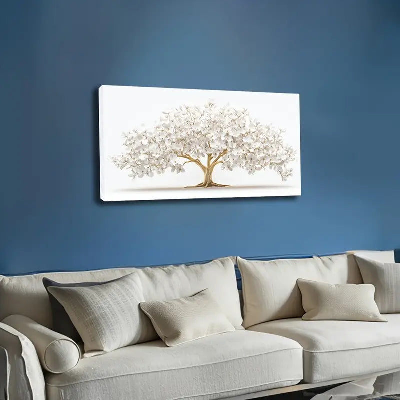Golden Root And White Petals Wall Art Canvas Office Home Room Framed 120x60cm - Bella Home Decor