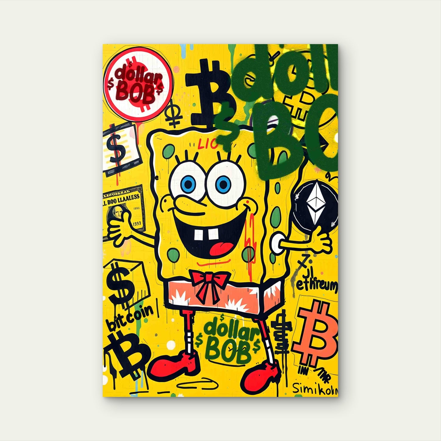Bright Yellow Pop Art Painting 60x90cm Metal Print Ready to Hang - Bella Home Decor
