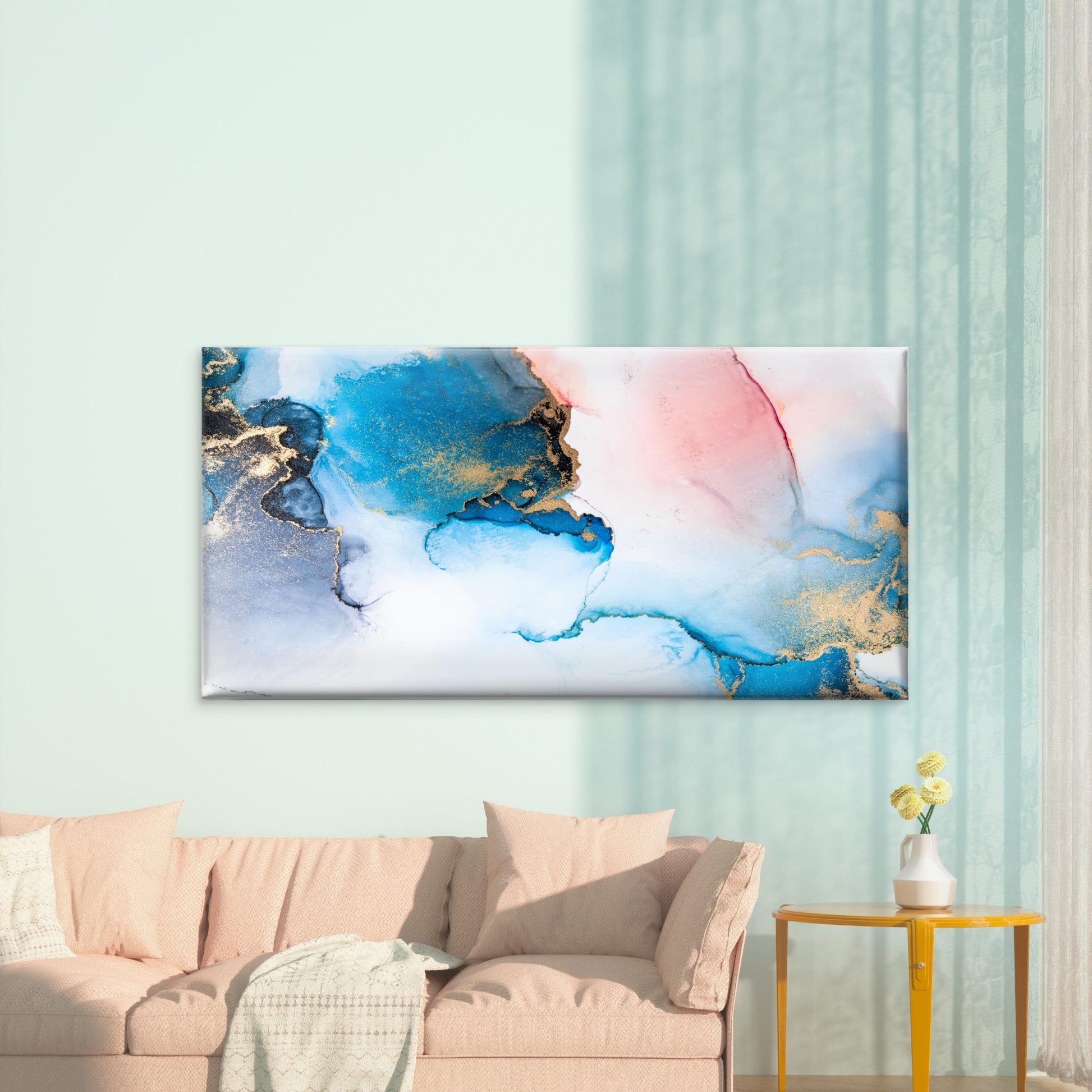 Blue Marble Ink Art Wall Art Canvas Office Home Room Framed 120x60cm - Bella Home Decor