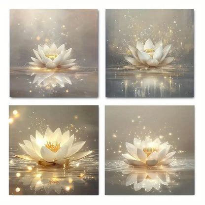 4pcs  Lotus Auspicious Clouds Elegant Wall Art Canvas Framed