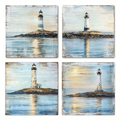 4pcs Nautical Lighthouse Vintage Blue Ocean VO  Wall Art Canvas Framed