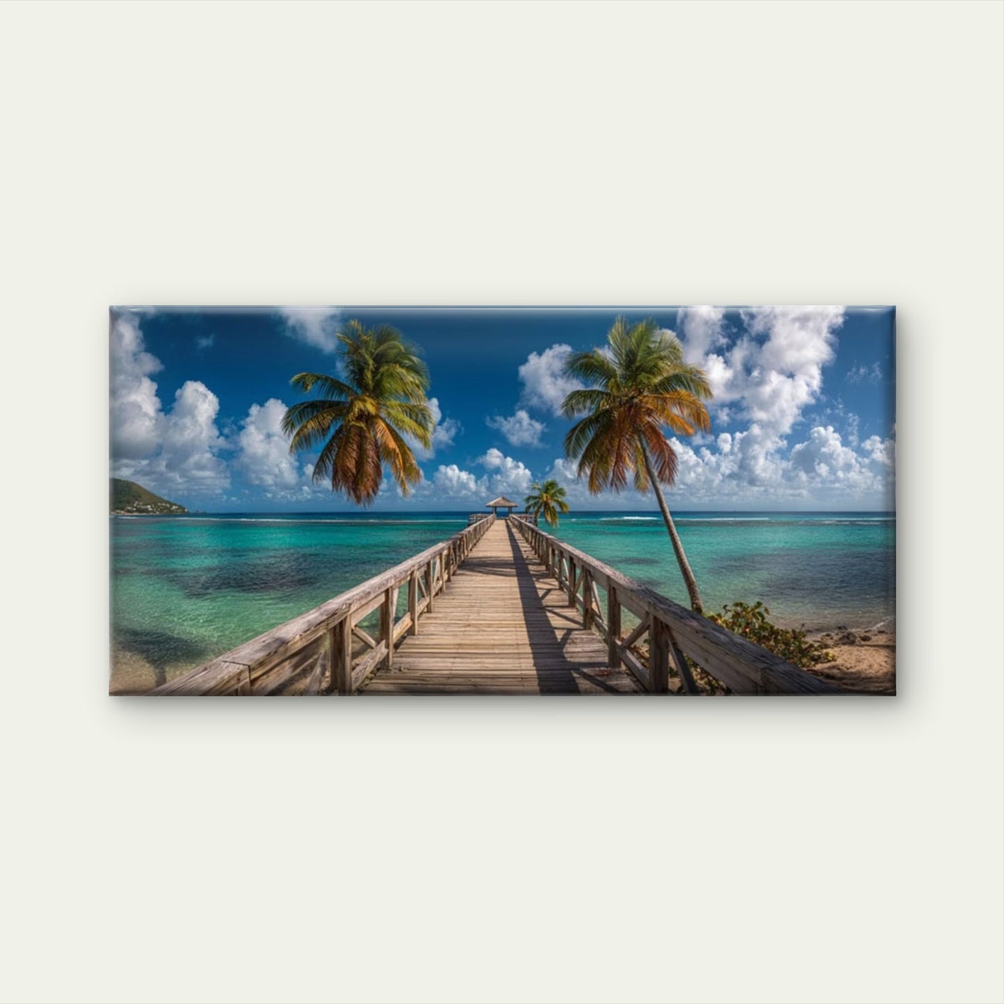 Ocean Palm Tree & White Sand Wall Art Canvas Office Home Room Framed 120x60cm