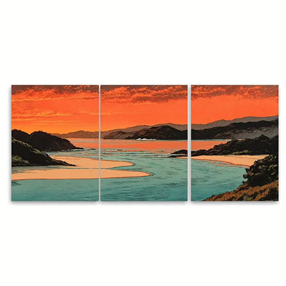 3pcs Seascape Sunrise Metal Print Ready to Hang Art