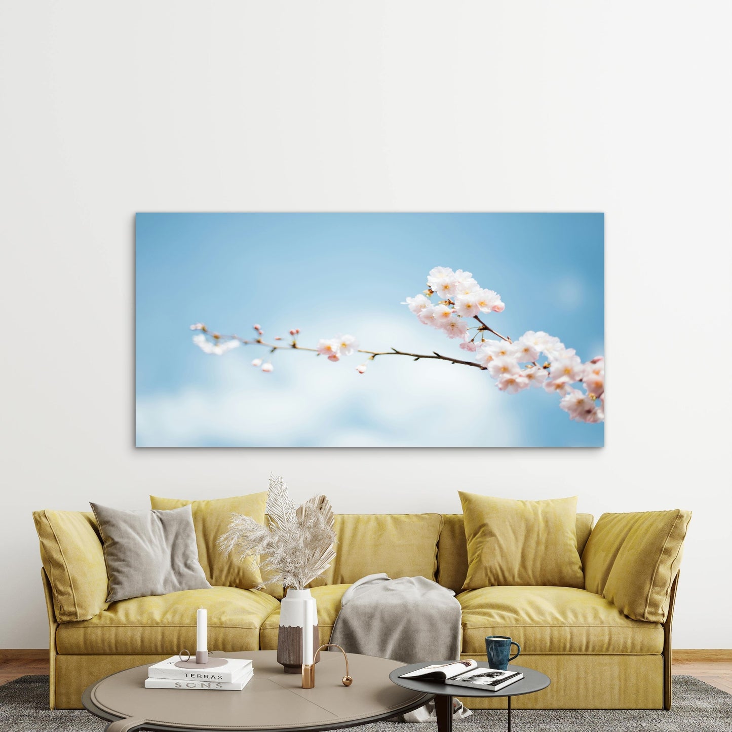 Cherry Blossom Sky View Wall Art Canvas Office Home Room Framed 120x60cm