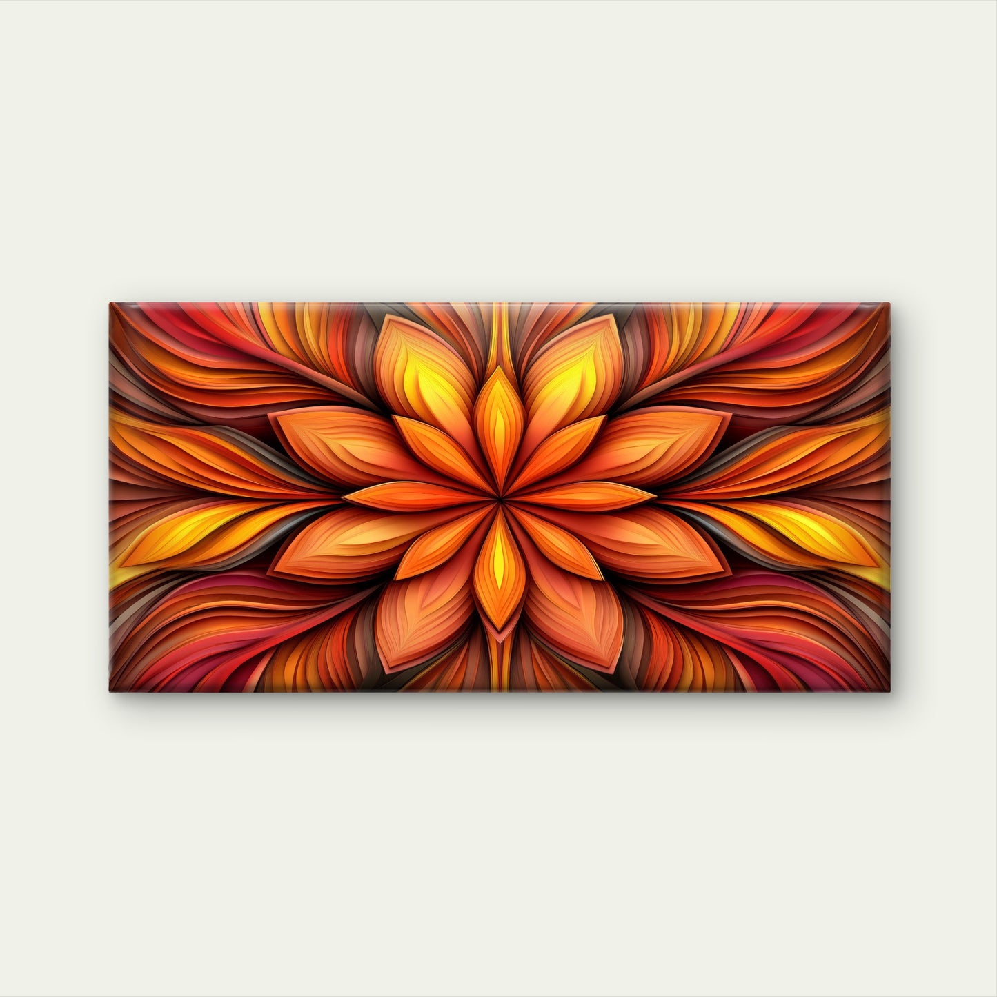 Orange Mandala Floral Painting Wall Art Canvas Office Home Room Framed 120x60cm