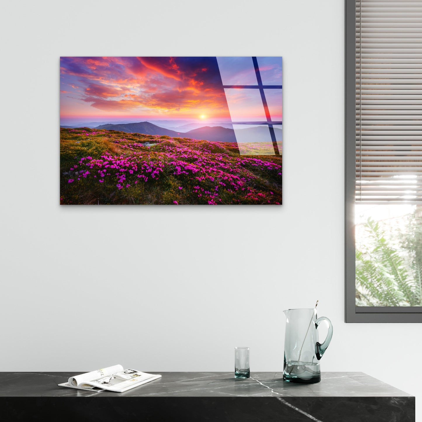 Pink Wildflower Ridge View Glass Printing Wall Art Australian Made Quality