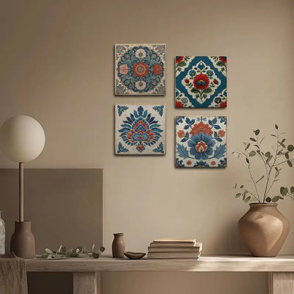 4pcs Traditional Flower Decor Wall Art Canvas Framed