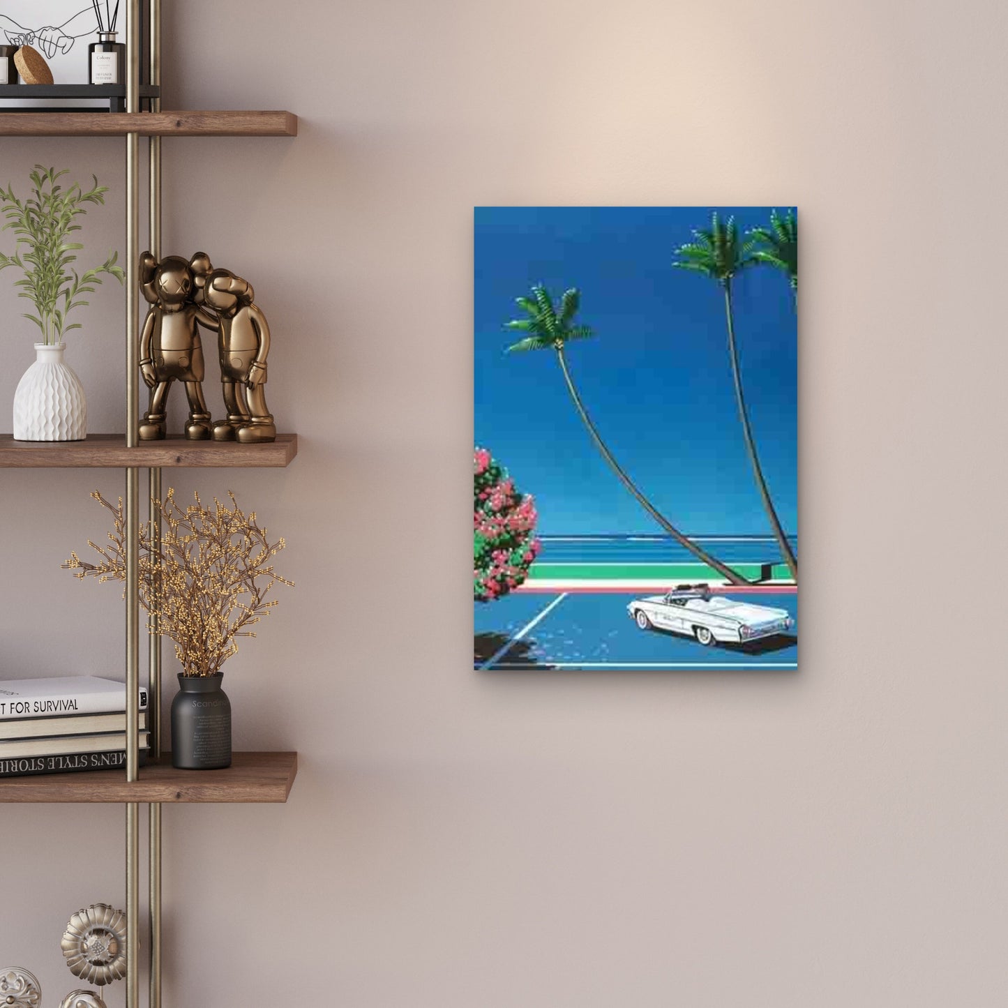 White Convertible with Palm Trees 60x90cm Metal Print Ready to Hang - Bella Home Decor