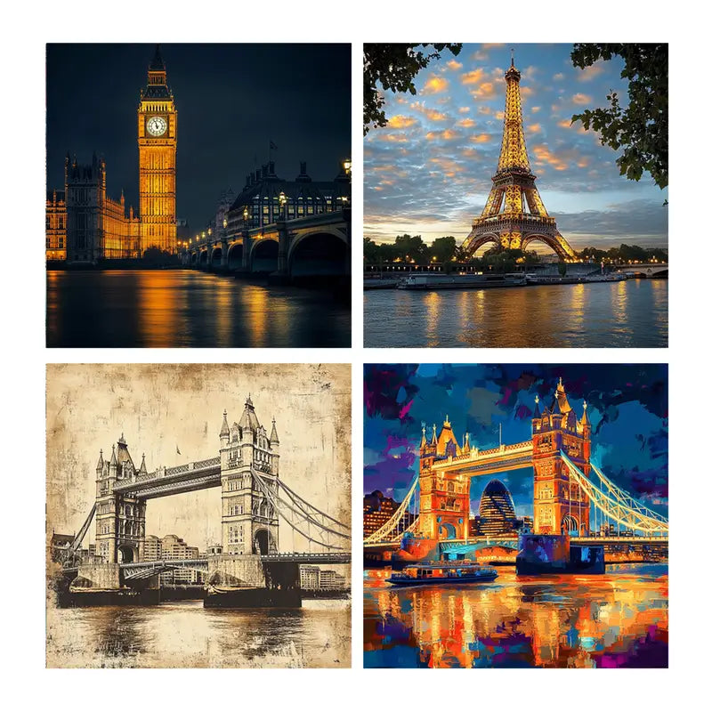 4pcs Eiffel Tower & Big BenWall Art Canvas Framed