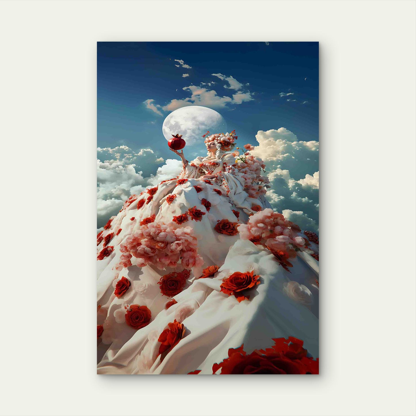 Fantasy Spring Happy Woman in Blooming Long Dress Metal Print Ready to Hang