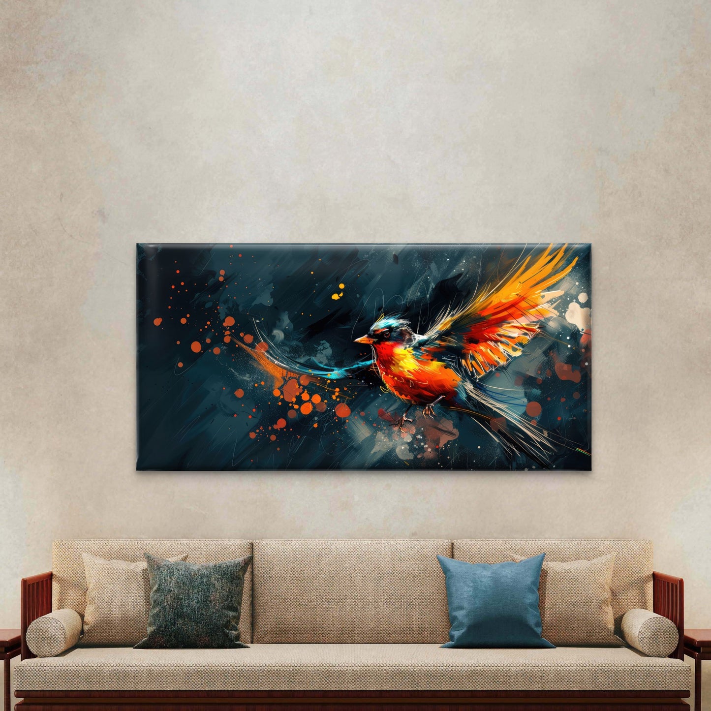 Vibrant Abstract Bird In Flight Wall Art Canvas Office Home Room Framed 120x60cm