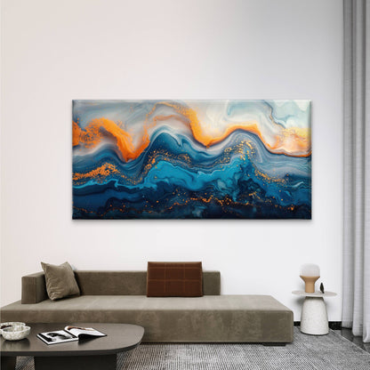 Abstract Blue Liquid Effect Wall Art Canvas Office Home Room Framed 120x60cm
