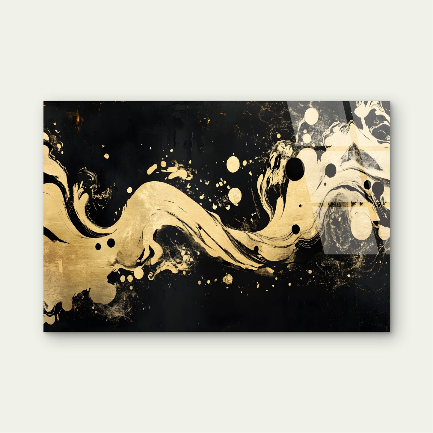 Abstract Black Gold Foil Fluid Wave Acrylic Glass Printing Wall Art Australian Made Quality