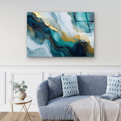 Navy Turquoise Emerald Agate Shimmer  Acrylic Glass Printing Wall Art Australian Made Quality