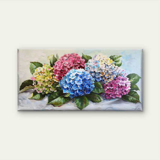 Hydrangea Flowers Bloom Wall Art Canvas Office Home Room Framed 120x60cm