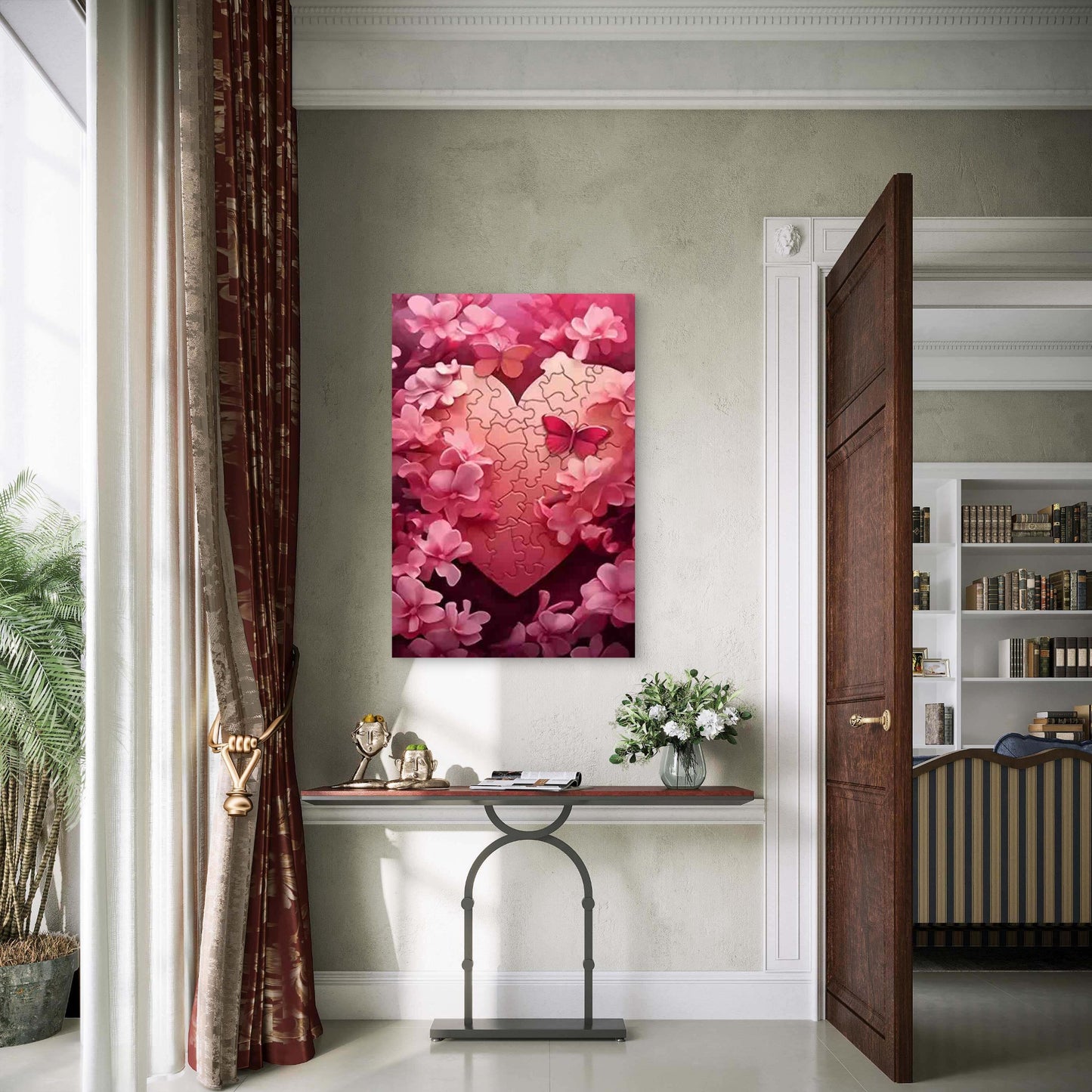 Pink & Burgundy Interlocking Heart with Cherry Blossoms 60x90cm Metal Print Ready to Hang - Bella Home Decor