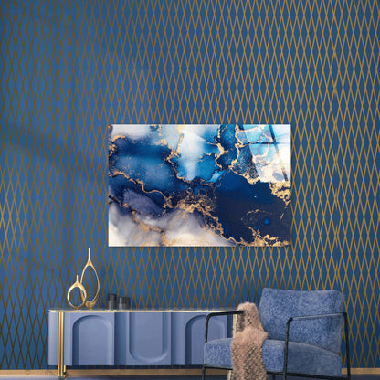 Modern Navy Gold Ink Abstract Acrylic Glass Printing Wall Art Australian Made Quality
